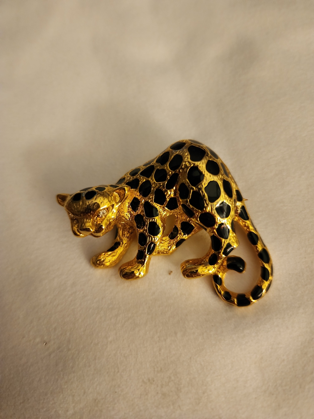Vintage Gold and Black Leopard Cat Brooch
